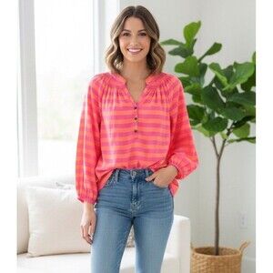 Lilly Pulitzer New Pink Orange Stripe 100% Silk Elsa Top size Small Chest 38